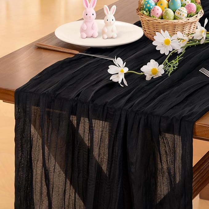 Socomi Black Table Runner Boho Rustic Gauze Summer 120 inch 10FT Cheese Cloth Sheer Runner for Wedding Party Baby Shower Birthday Home Decor Holiday Decorations