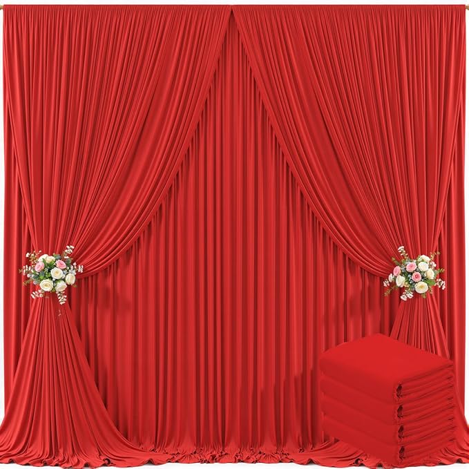 20ft x 10ft Red Backdrop Curtain for Parties Red Wrinkle Free Backdrop Drapes Panels for Wedding Baby Shower Birthday Photo Photography Christmas Polyester Fabric Background Decoration