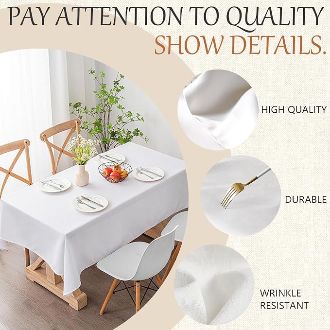 60x84 Table Cloth - 6 Pack Rectangular Black Washable Stain and Wrinkle Resistant Polyester Table Cover for Dining Tables, Various Parties and Camping (White)