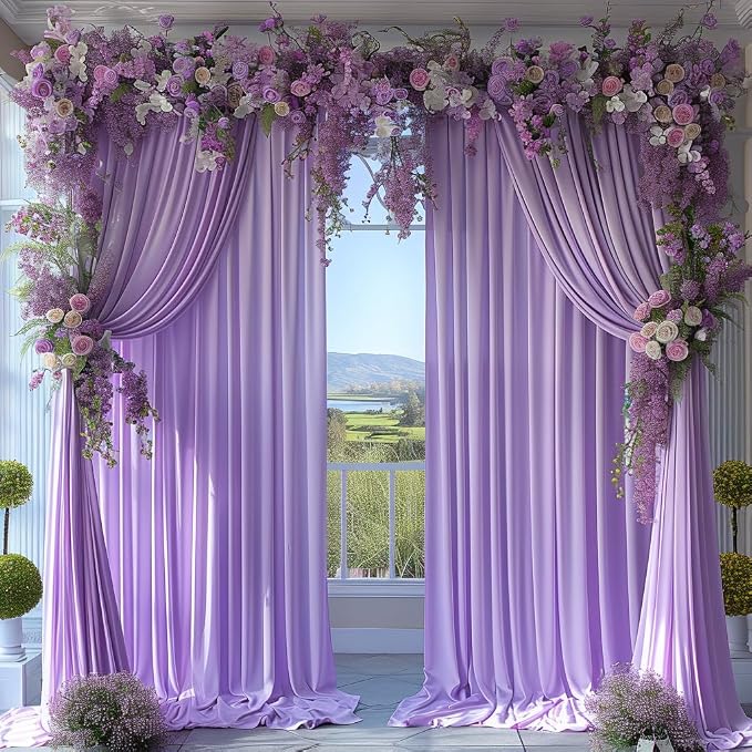 10x10ft Wrinkle Free Lavender Backdrop Curtain for Parties Soft Fabric Drapes Wedding Curtain Backdrop for Birthday Party Decorations Background for Photography 5x10ft,2 Panels
