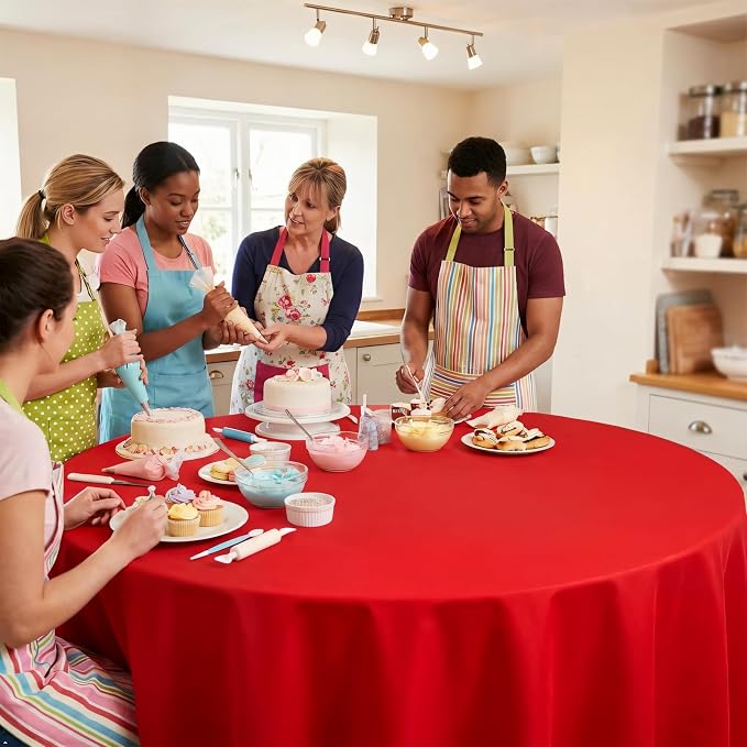 8 Pack Red Round Tablecloth 120 Inch Red Table Cloth Wrinkle Resistant Reusable and Washable Polyester Fabric for Holiday Buffet Wedding Party and Banquet