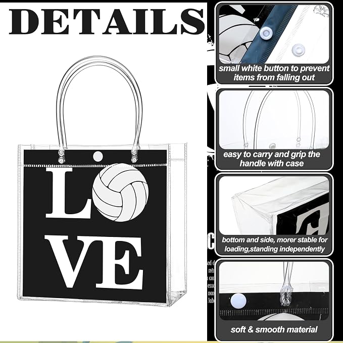 Teenyyou 24 Pcs Volleyball Clear Gift Bags with Handles Volleyball Goodie Bags Sport Theme Party Favor for Team Snack Birthday Gifts