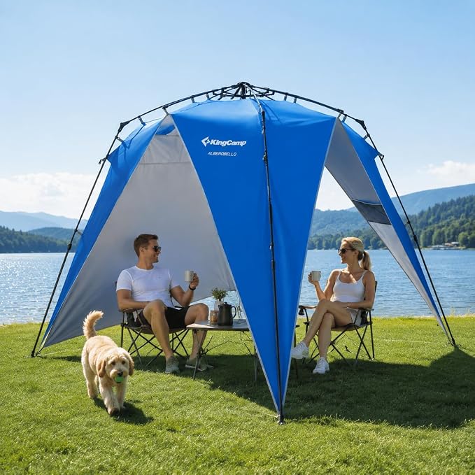 KingCamp Pop Up Canopy, Beach Tent for 6-8 Person 7.9' x 7.9' Outdoor Sun Shade with Detachable Sunshade for Camping, Beach, Garden & Backyard
