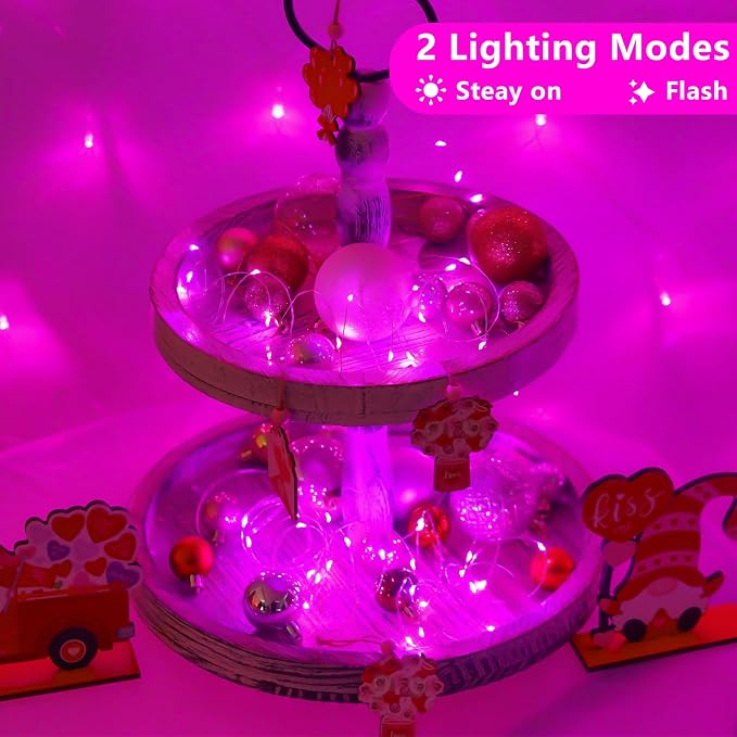 YEGUO Fairy Lights Battery Operated, 8 Packs Each 16ft 50 LED Fairy Lights Battery Operated, Christmas Lights Indoor for Bedroom Wedding Party Holiday Gift(Pink)