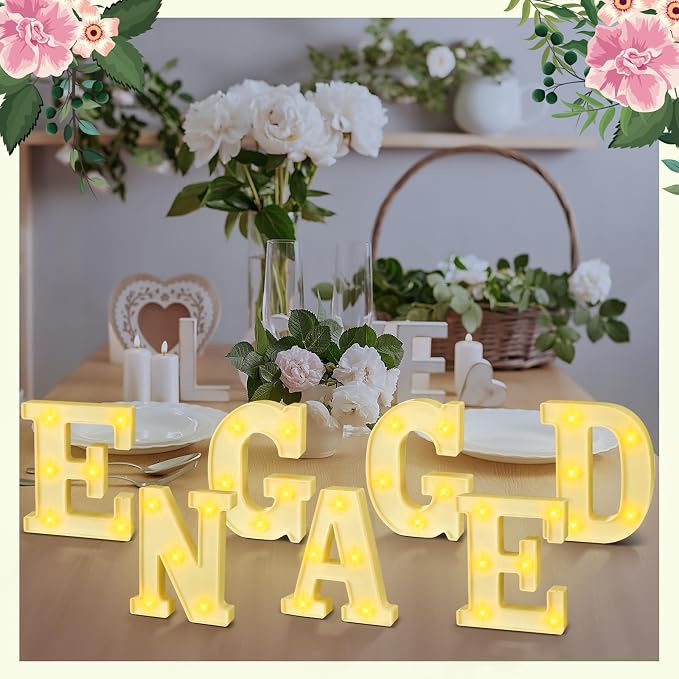 Honoson 7 Pcs Engagement Party Decorations, 6.5 Inch Engaged LED Letter Lights Sign Engaged Table Decoration for Wedding Engagement Bridal Shower