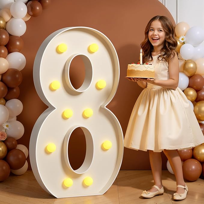 Marquee Numbers 4 Feet Tall 4FT Large Light Up Numbers 8 for 18th 80th Birthday Party Decorations Light Up Sign Anniversary Party Decor Foam Board