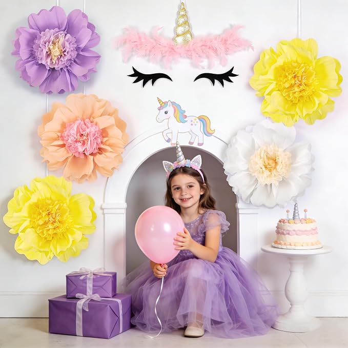 SUNBEAUTY Pastel Paper Flower Butterfly Decorations 20'' Giant Crepe Flowers Large Tissue Paper Flowers Decorations 3D Paper Butterfly for Wall Birthday Spring Wedding Backdrop Bridal Shower Classroom