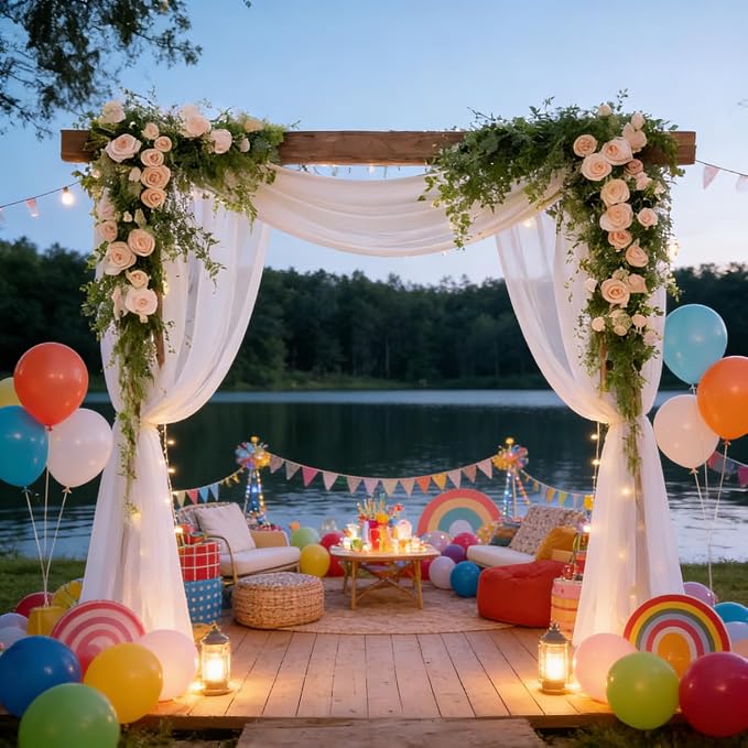DUOBAO 10ft White Wedding Chiffon Ceiling 6 Panels, Sheer Fabric Drapes for Stage Tent Party Photo Backdrop Decor
