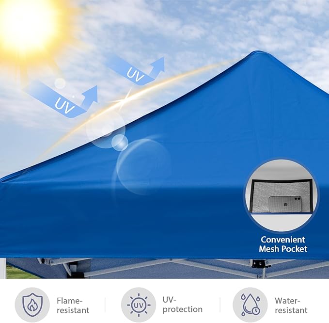 5x5 Pop Up Canopy Tent, Instant Portable Beach Canopy, Outdoor Tent with Carry Bag for Camping, Sports, Tailgating, Events, Blue