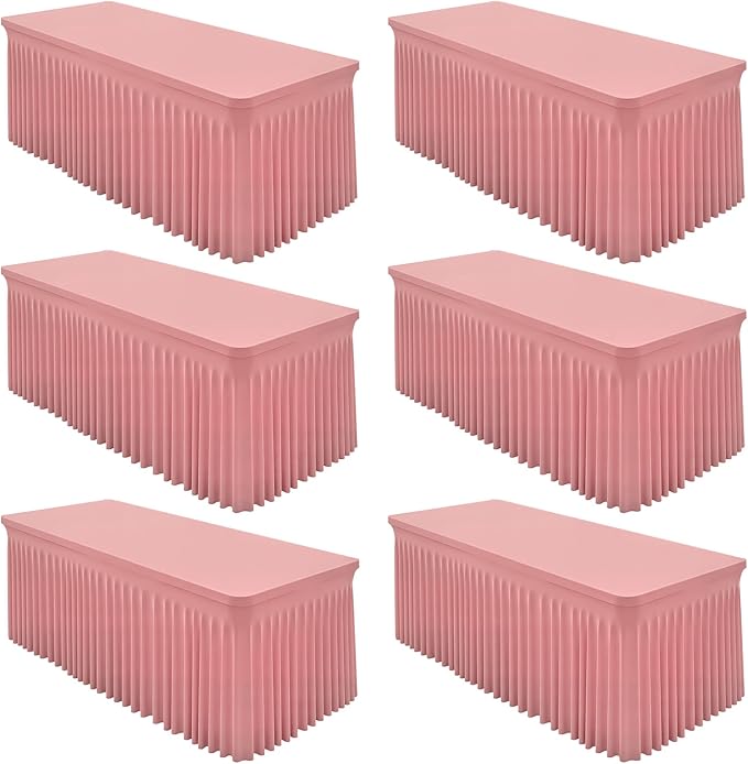 6 Packs Dusty Rose Spandex Table Cloths 8 Foot, Fitted Stretch Table Cover with Skirts 30x96 Inch, Wrinkle-Free Floor Length Tablecloths Rectangular for Weddings Parties Banquets Events Decorations
