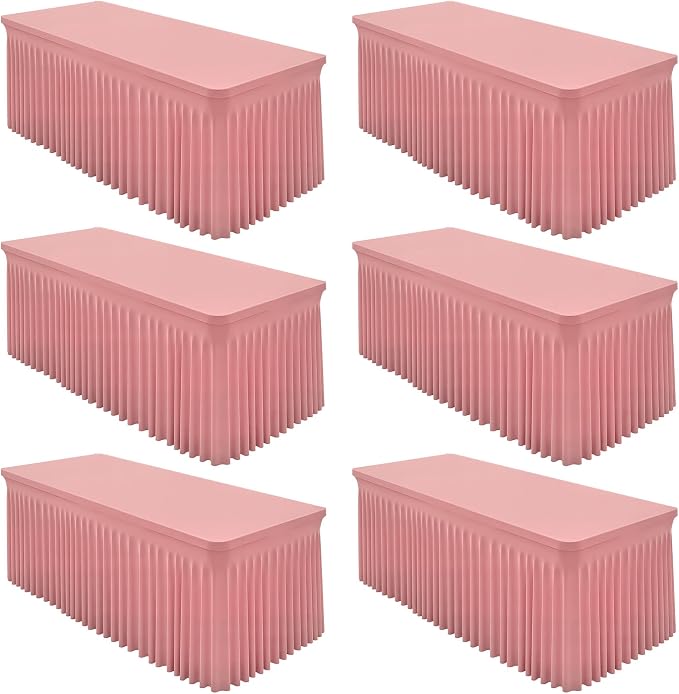 6 Packs Dusty Rose Spandex Table Cloths 6 Foot, Fitted Stretch Table Cover with Skirts 30x72 Inch, Wrinkle-Free Floor Length Tablecloths Rectangular for Weddings Parties Banquets Events Decorations
