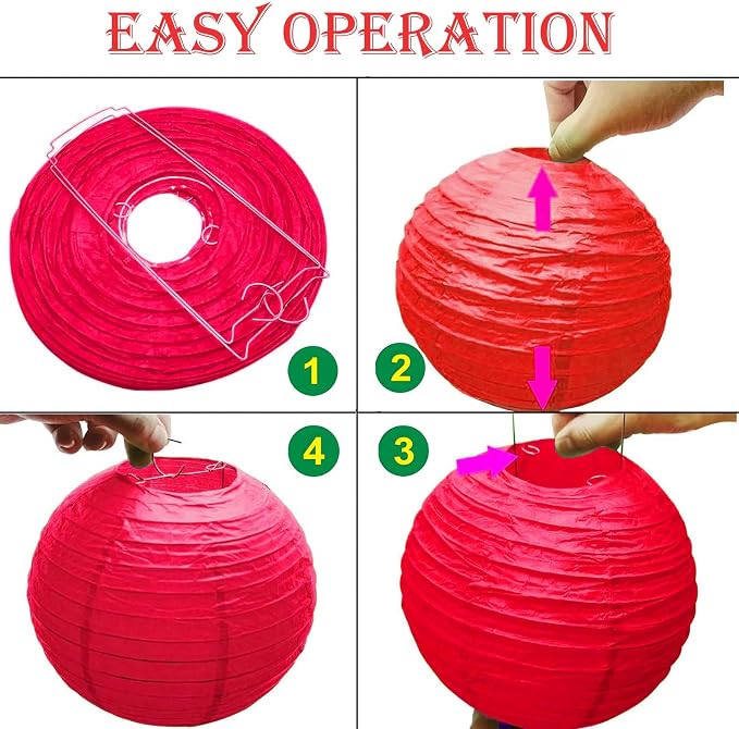 Pink Paper Lanterns 12Pcs Hanging Lanterns for Birthday Party, Wedding, Home Decor, Baby Shower Festive Decoration