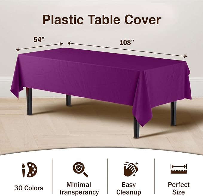Exquisite Magenta Tablecloths for Rectangle Tables 48 Pack Plastic Table Cloth Disposable 54" X 108" Magenta Table Cloths Rectangle Tablecloth Plastic Tablecloths Rectangular Party Supplies