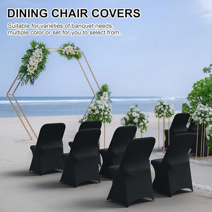Trlyc Spandex Folding Chair Covers 12 Pcs Universal Fitted Stretchy Dining Chair Slipcovers for Wedding Party Banquet Flat-Front Chair Cover (Black)