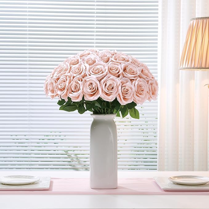 100 Pcs Artificial Roses Bulk Silk Blush Roses Pink Roses for Wedding Centerpieces Bridal Bouquet Mohter's Day Valentine's Day Home Decor