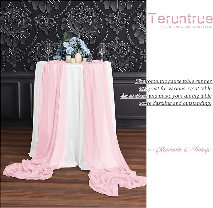 Teruntrue 24 Packs Light Pink Cheesecloth Table Runner,10ft Rustic Gauze Boho Wedding Table Runner Decoration, Wedding Table Decor Sheer Table Runner for Wedding Party Bridal Shower Table