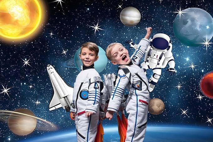 7x5FT Space Backdrop Universe Outer Space Planet Star Galaxy Astronaut Rocket Photography Background Kids Boys Girls Birthday Party Decorations Banner Photo Booth Props