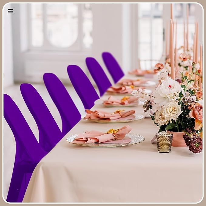 Newwiee 50 Pcs Spandex Chair Covers Bulk - Stretch Folding Flat Front Fitted Universal Chair Protector Pack Removable Washable for Wedding Party Dining Banquet Event (Purple)