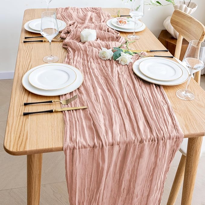 Wokceer Dusty Pink Cheesecloth Table Runner Spring 2Pack 10FT Gauze Easter Table Runner for Party Rustic Sheer Runners for Baby Bridal Shower Wedding