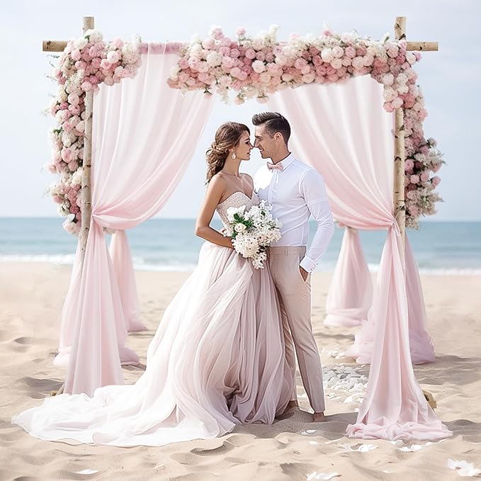 Wedding Arch Draping Fabric 28" x19FT, Sheer Chiffon Fabric Backdrop,2 Panels Blush Drapes for Wedding Ceremony Decor, Decorative Arch Drapery for Birthday Party Ceiling Curtain Backdrop