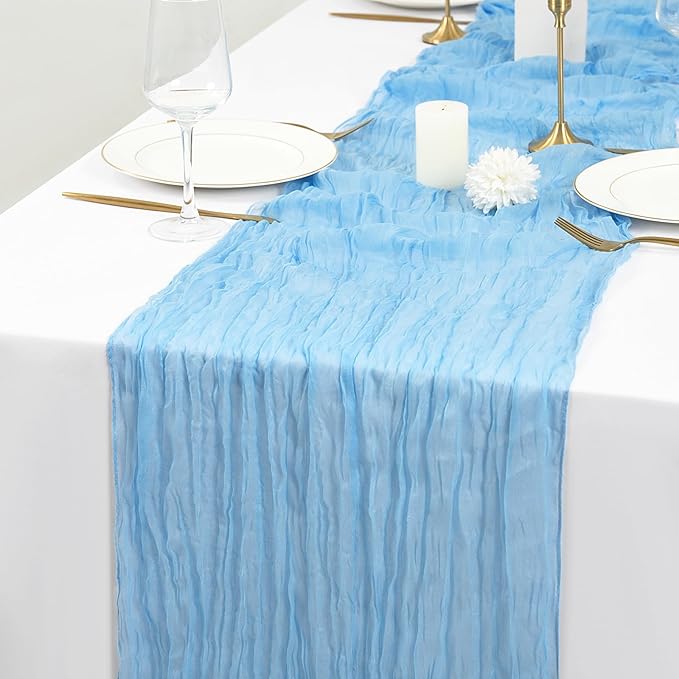 10 Pack Light Blue Table Runner 10Ft Cheesecloth Table Runner Boho Gauze Cheese Cloth Table Runners Romantic Long Sheer Fabric Table Runners for Wedding Party Bridal Shower
