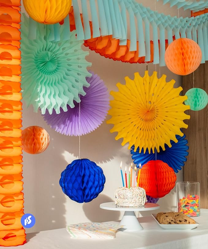 POP SOCIIAL Eco Friendly Paper Party Decoration Set - 13 Pieces, Miami Carnival - Made in the USA Plastic-Free FSC Sustainable Recyclable Reusable Pack - Dopamine Decor
