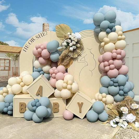 GIZIUXNE Stuffed Gender Reveal Balloon Arch Kit, 124Pcs Gender Reveal Decorations with Dusty Pink and Blue Balloons for Boho Baby Shower Birthday Party Decorations