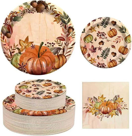 Fall Paper Plates and Napkins Set 150 Count, 10'' and 7'' Heavy Duty Disposable Plates, Thanksgiving, Fall, Autumn Harvest Party Decorations Supplies, Serve 50