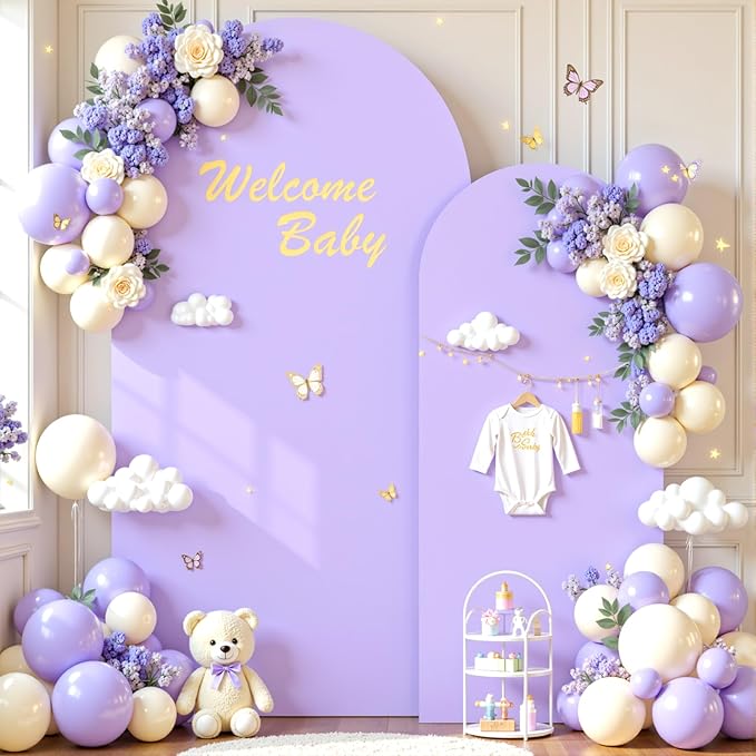 Lavender Arch Backdrop Cover Set of 2-7.2 and 6ft Lilac Light Purple Arch Covers Stretchy Backdrop Spandex Baby Shower Arch Stand Covers for Girls Birthday Party Wedding Bridal Shower Photo Background