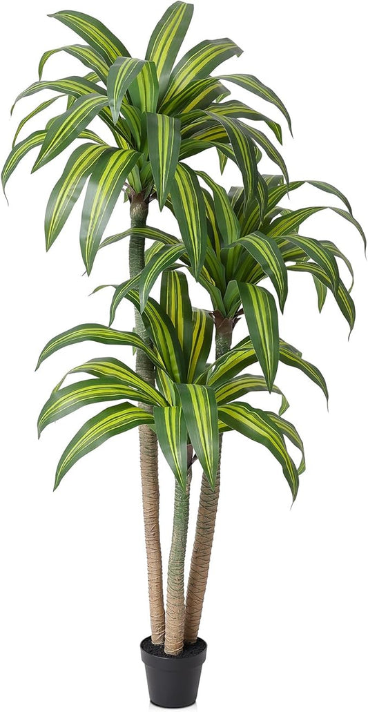 VeriNatural Artificial Dracaena Tree 6FT – Faux Yucca Floor Plant with Silk Leaves & Natural Trunk – Cement-Weighted Pot for Indoor Decor, Office, Living Room, Porch, Entryway, VN225