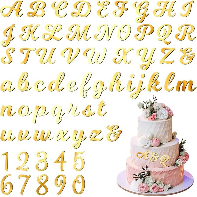 128Pcs Acrylic Alphabet Number Cake Topper Happy Birthday Cup Cake Toppers Gold Mirror Alphanumeric DIY Cupcake Candles Decoration for Wedding Anniversary Birthday Party Supplies Men Women
