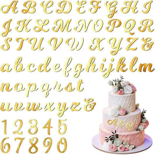 128Pcs Acrylic Alphabet Number Cake Topper Happy Birthday Cup Cake Toppers Gold Mirror Alphanumeric DIY Cupcake Candles Decoration for Wedding Anniversary Birthday Party Supplies Men Women