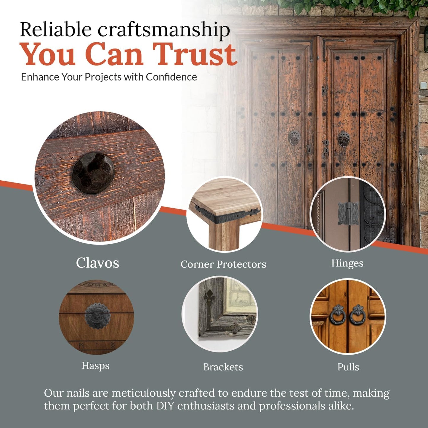 10 Pack 0.75" Round Head Iron Clavos Decorative Nails – Sealed Unfinished – Handmade Rustic Round Fasteners for Farmhouse Shutters, Faux Wood, Barn Doors, Shutters, Gates – Ornamental Wood Accent