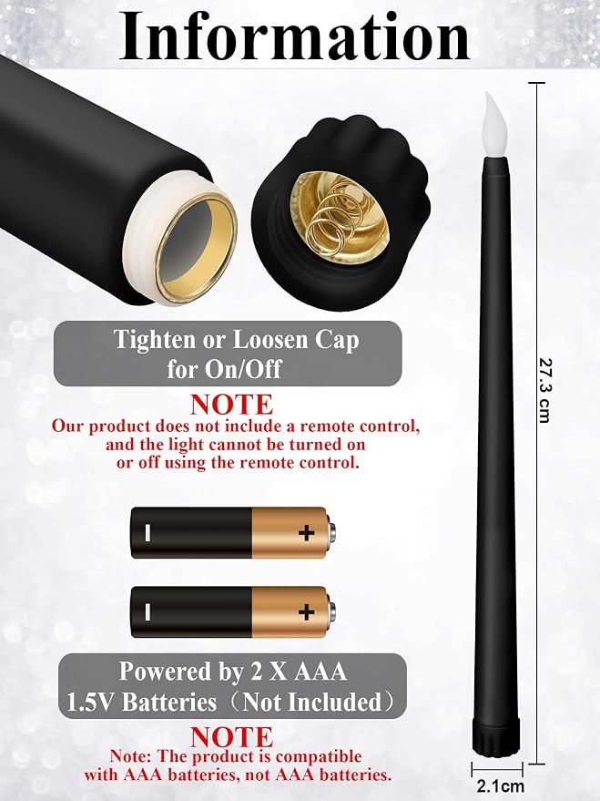 Funtery 48 Pcs Flameless LED Taper Candles Battery Operated Candles Bulk Realistic LED Candlesticks Flickering for Wedding Church Party Home Decor(Black,11 Inch,Classic Style)