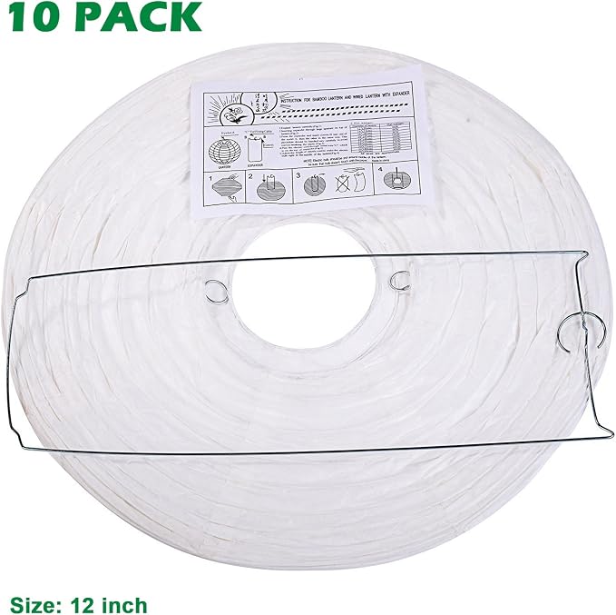 LURICO 10 Packs 12 Inch White Paper Lanterns Round Chinese/Japanese Hanging Ball Lantern Lamps for Birthday Wedding Christmas Parties, Home Decor and Weddings Decorations