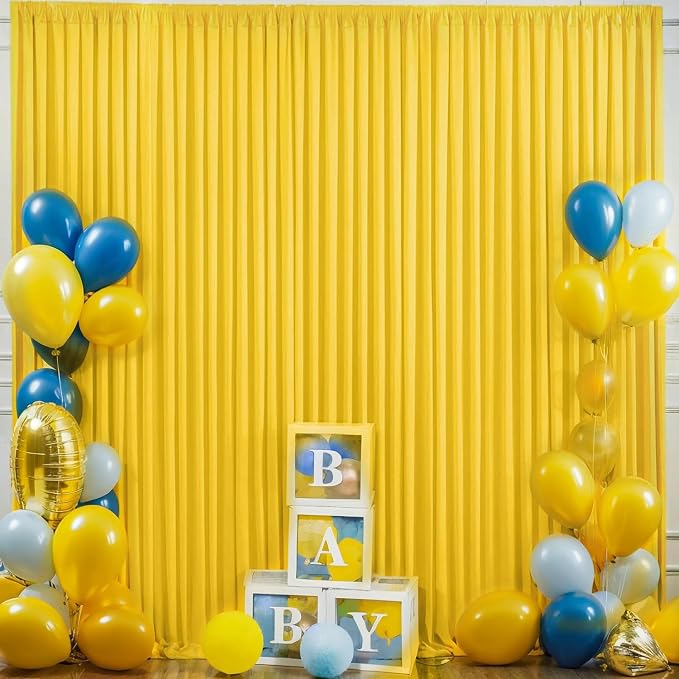 20×10 ft Yellow Wrinkle Free Backdrop Curtain for Party, 4 Panels 5×10ft Soft Silky Polyester Photo Backdrop Drapes Curtains for Wedding Birthday Themed Parties Baby Shower Photography Backgrounds