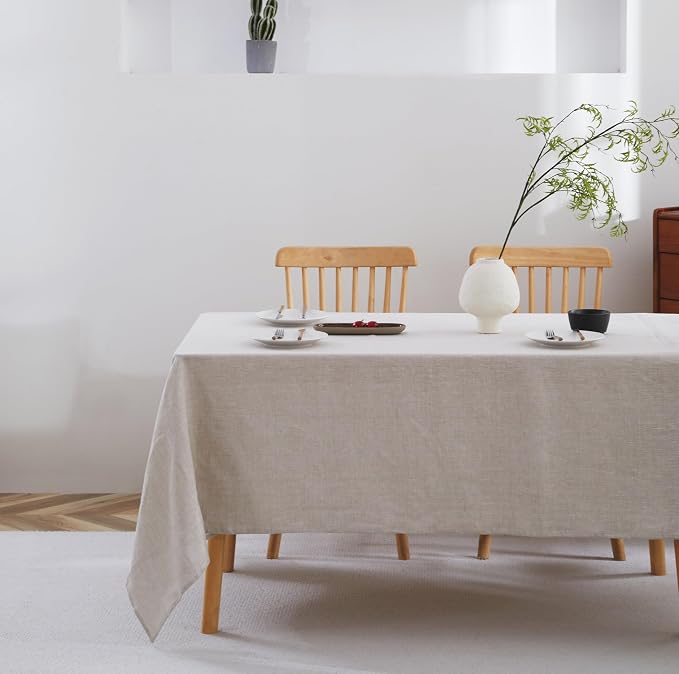 100% French Flax Linen Tablecloths Rectangle 84Lx60W Inch for Dinners, Parties, Easter, Halloween, Camping, Stone Washed, Textured, Machine Washable, 6-8 Sets (60''x84'', Natural Linen)