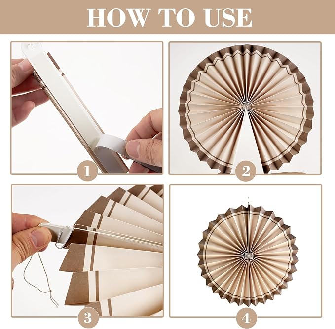 SUNBEAUTY 11 PCS Paper Fans Decorations Brown Party Decorations Natural Party Decorations Rustic Birthday Decorations Boho Party Decorations for Birthday Wedding Bridal Shower Baby Shower