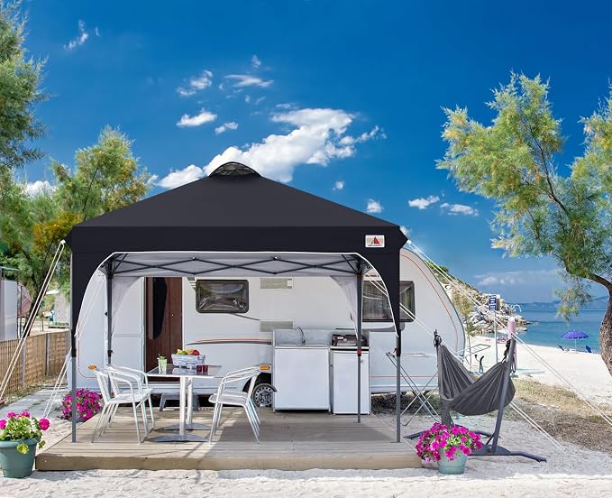 ABCCANOPY Outdoor Pop up Canopy Tent, 10x10 Instant Portable Canopy for Camping, Beach, Backyard, Dark Black