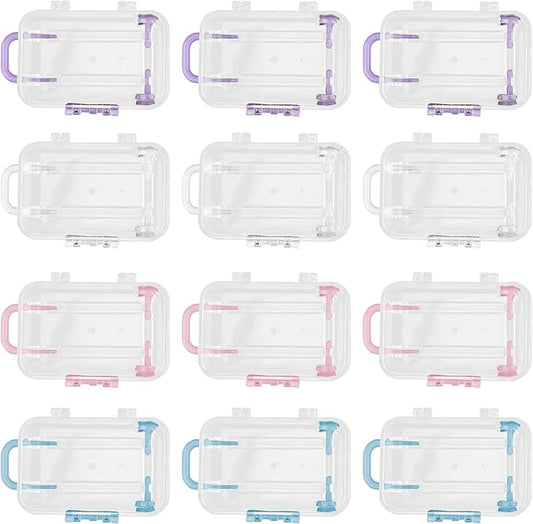AUEAR, 12 Pack Mini Suitcase Boxes Plastic Candy Small Reception Gift Travel Case for Wedding Party Decoration (4 Colors)