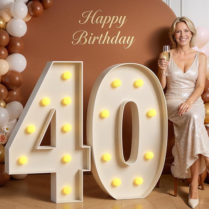 Tongjoy 3FT Marquee Numbers Large Light Up Numbers for 40th Birthday Decoration, Light Up for 40 Years Old, Anniversary Party Decor Birthday, Pre-Cut Foamboad DIY