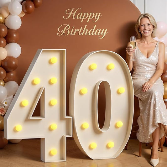 Tongjoy 3FT Marquee Numbers Large Light Up Numbers for 40th Birthday Decoration, Light Up for 40 Years Old, Anniversary Party Decor Birthday, Pre-Cut Foamboad DIY