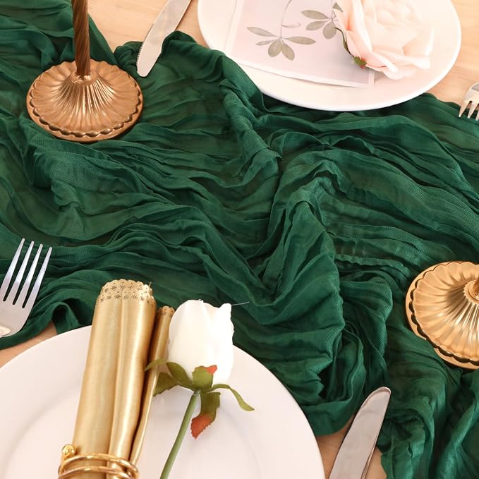 6 Pack Emerald Green Cheesecloth Table Runner 120 Inch 10FT Cheese Cloth Runners for Football Theme, Spring Holiday, Baby Shower, Jungle Theme Party