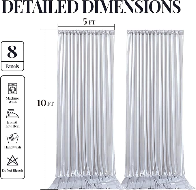 40x10ft Silver Glitter Backdrop Curtain for Parties, Wrinkle Free Satin Photo Backdrop Drapes 8 Panels 5x10FT Shimmer Back Drop Cloth for Wedding Birthday Baby Shower Photography Background Decor