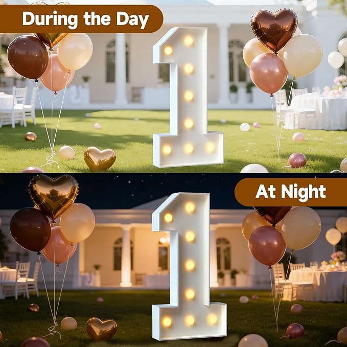 3FT Marquee Numbers 1, Large Light Up Numbers for 1st Birthday Decorations, Happy 1st Birthday Party Supplies, Anniversary Cardboard Big Mosaic Balloon Frame Number 1
