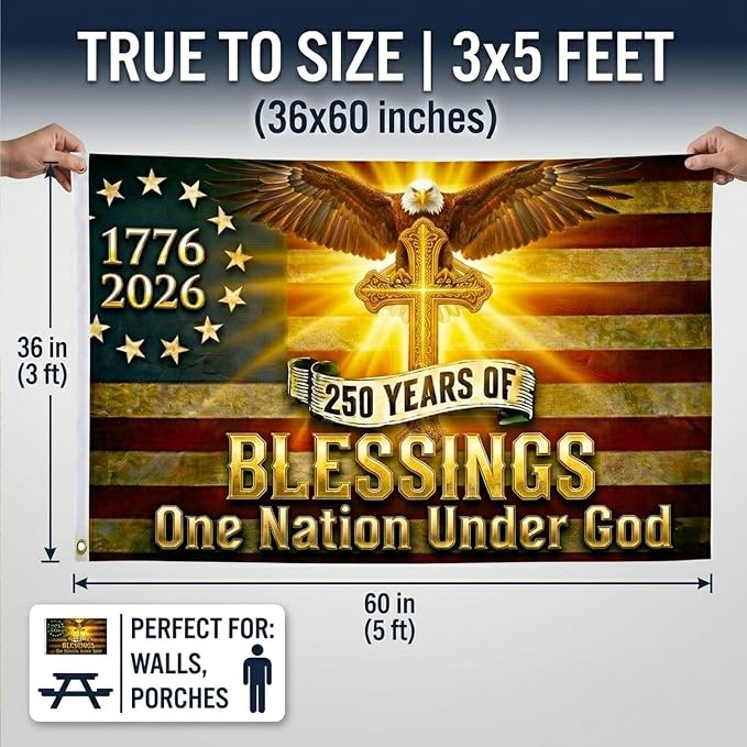 250 Anniversary USA Flag, Double Sided 3-Ply 3x5 FT Patriotic 1776-2026 USA Flag, Outdoor Banner, One Nation Under God, 250th Anniversary Celebration Decor for 4th of July Decorations (Black)
