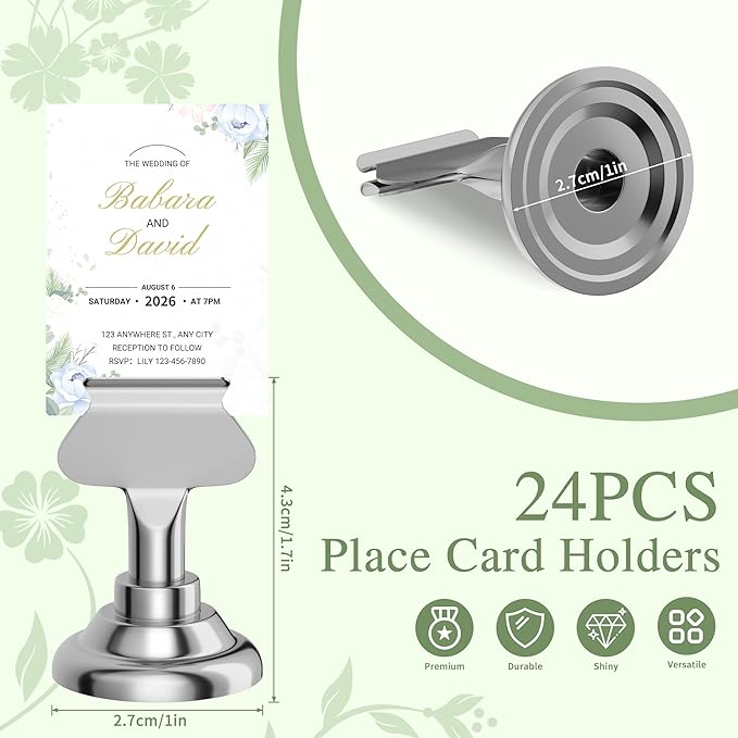 Urban Deco 24 Pieces Table Card Holder Place Card Holders 1.7 inches Gold Steel Card Holders for Photos, Food Signs, Memo Notes, Weddings, Restaurants, Birthday(Silver 24PK)