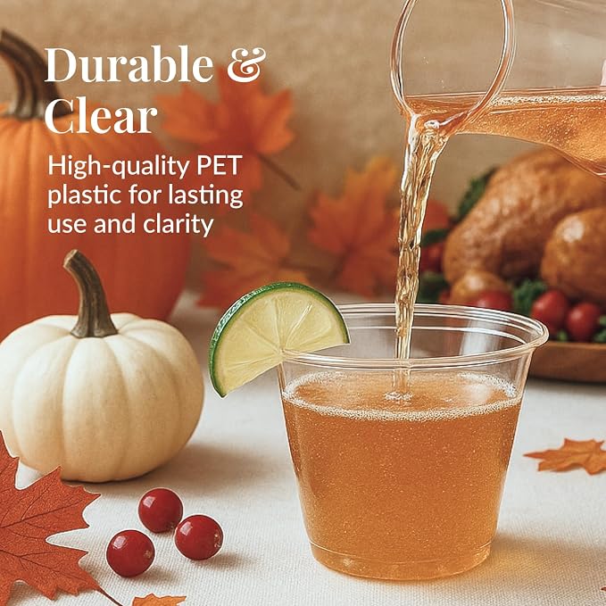 Prestee 50 Pack Plastic Cups - 9 oz Clear Disposable Cups for Cold Beverages, Cocktails, and Desserts - Durable Little Small Cup for Wine, Smoothies, Parties, Events, Catering, and Everyday Gatherings
