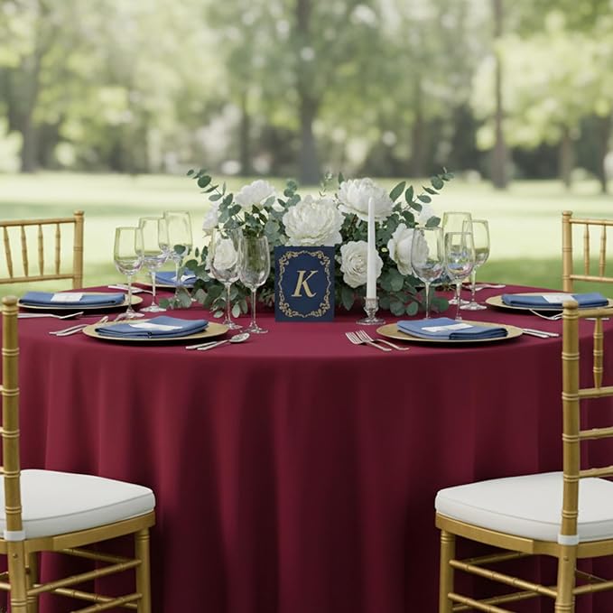 Fixwal 6 Pack Burgundy 120 Inch Round Tablecloths, Reusable Heavy Duty Washable Polyester Table Covers, Stain and Wrinkle Resistant for Wedding, Party, Thanksgiving, Formal Events, Outdoor