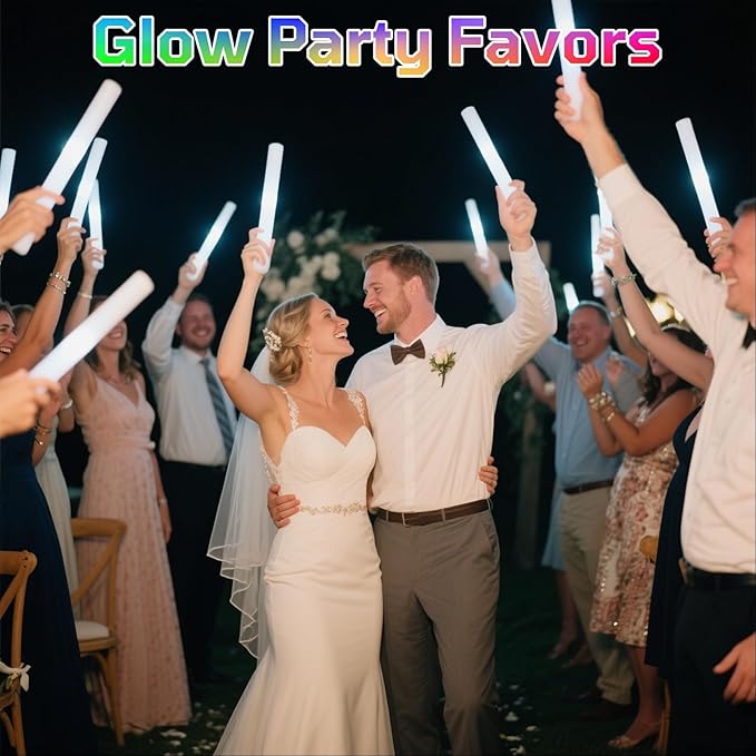 Foam Glow Sticks Bulk, 40 Pack White Light Up Foam Sticks 3 Modes Flashing, Glow Party Supplies for Valentine's Day, Wedding,Raves, Carnival, Concert, 4th of July, Halloween, Christmas,